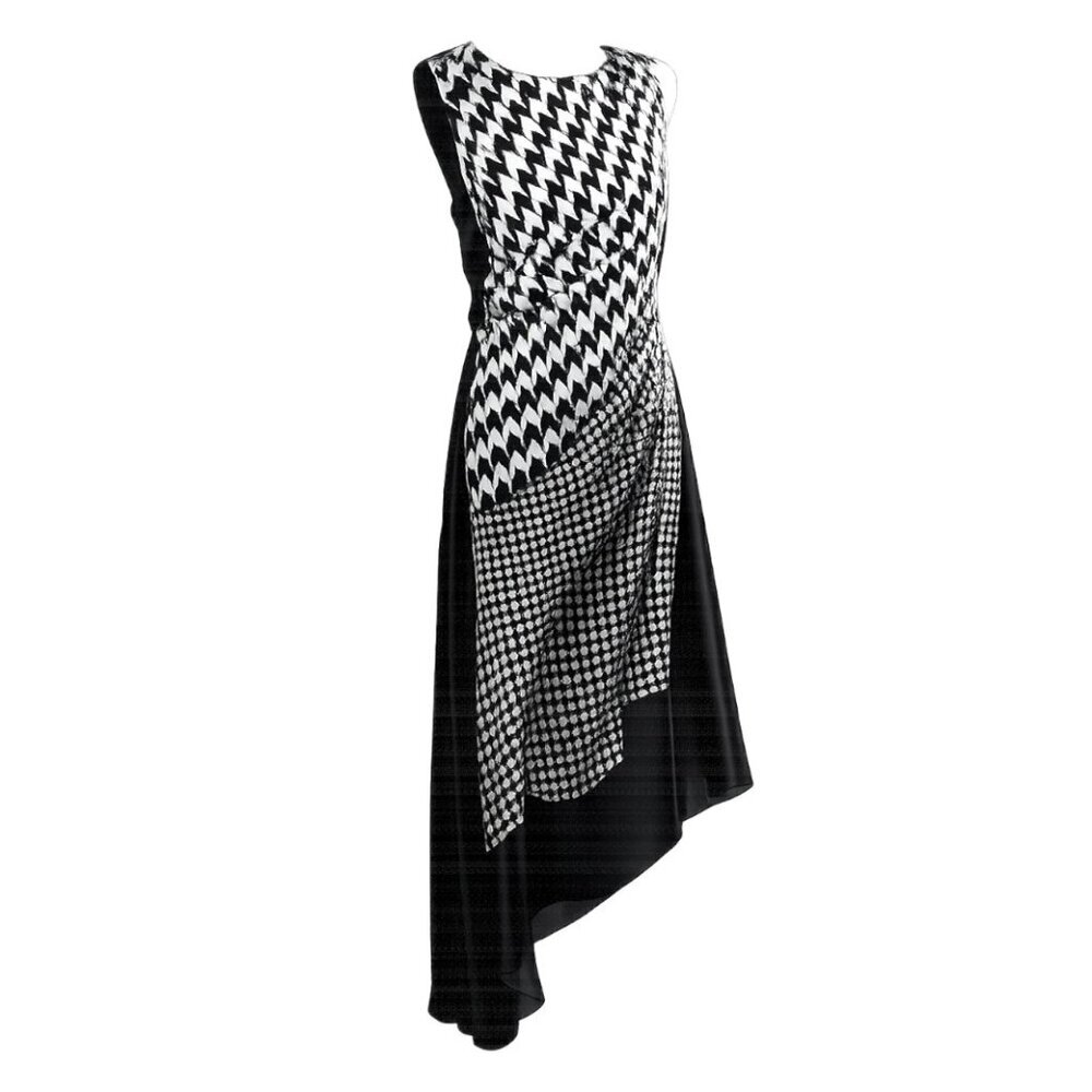 Monse Asymmetrical Black White Hounds Tooth Style Sleeveless Dress, Size Small - Picture 5 of 9